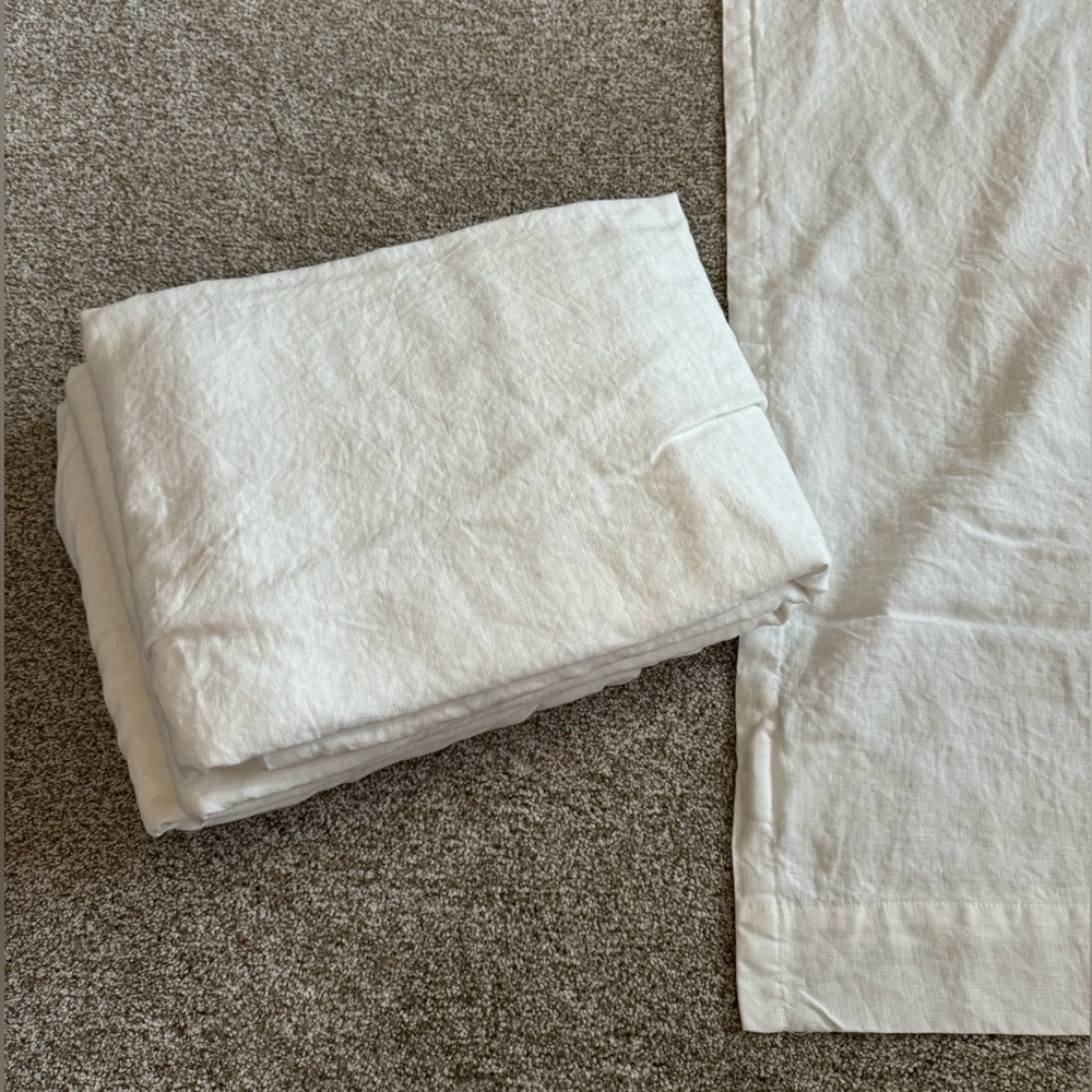 Set of Four (4) White Curtain Panels with Rod Pocket and Back Tabs